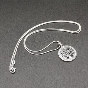 925 Silver Necklace W/ Tree Of Life Pendant CZ Diamonds BOHO Fashion Gift NEW